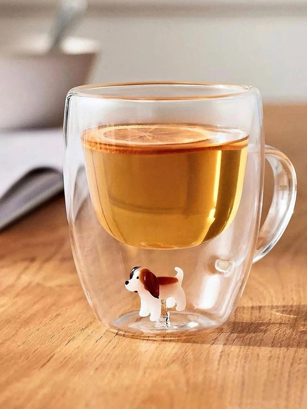 Anthropologie Double-Wall Glass Dog Mug